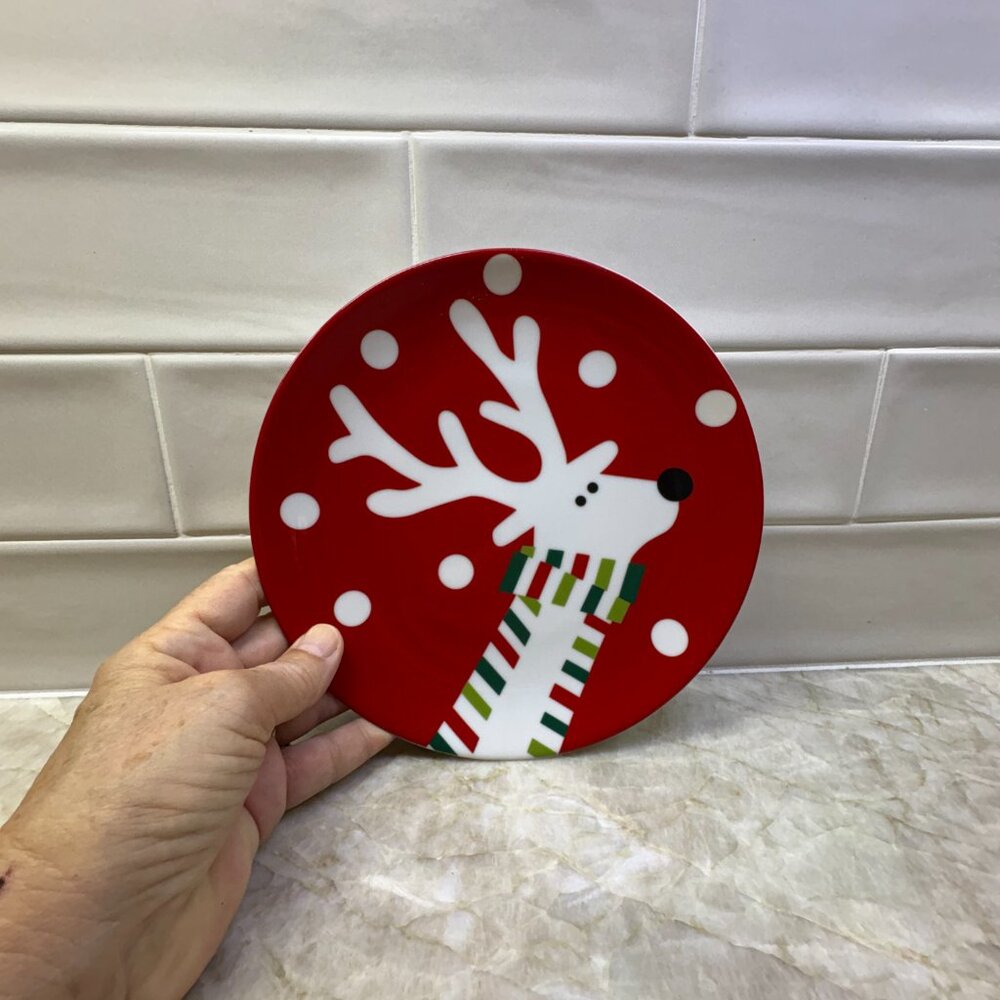 Crate and Barrell 2008 Red Reindeer plates 7.5" -  set of 3
